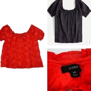 J. Crew lace cut‎ out embroidered peasant top XS bohemian shirt orange small